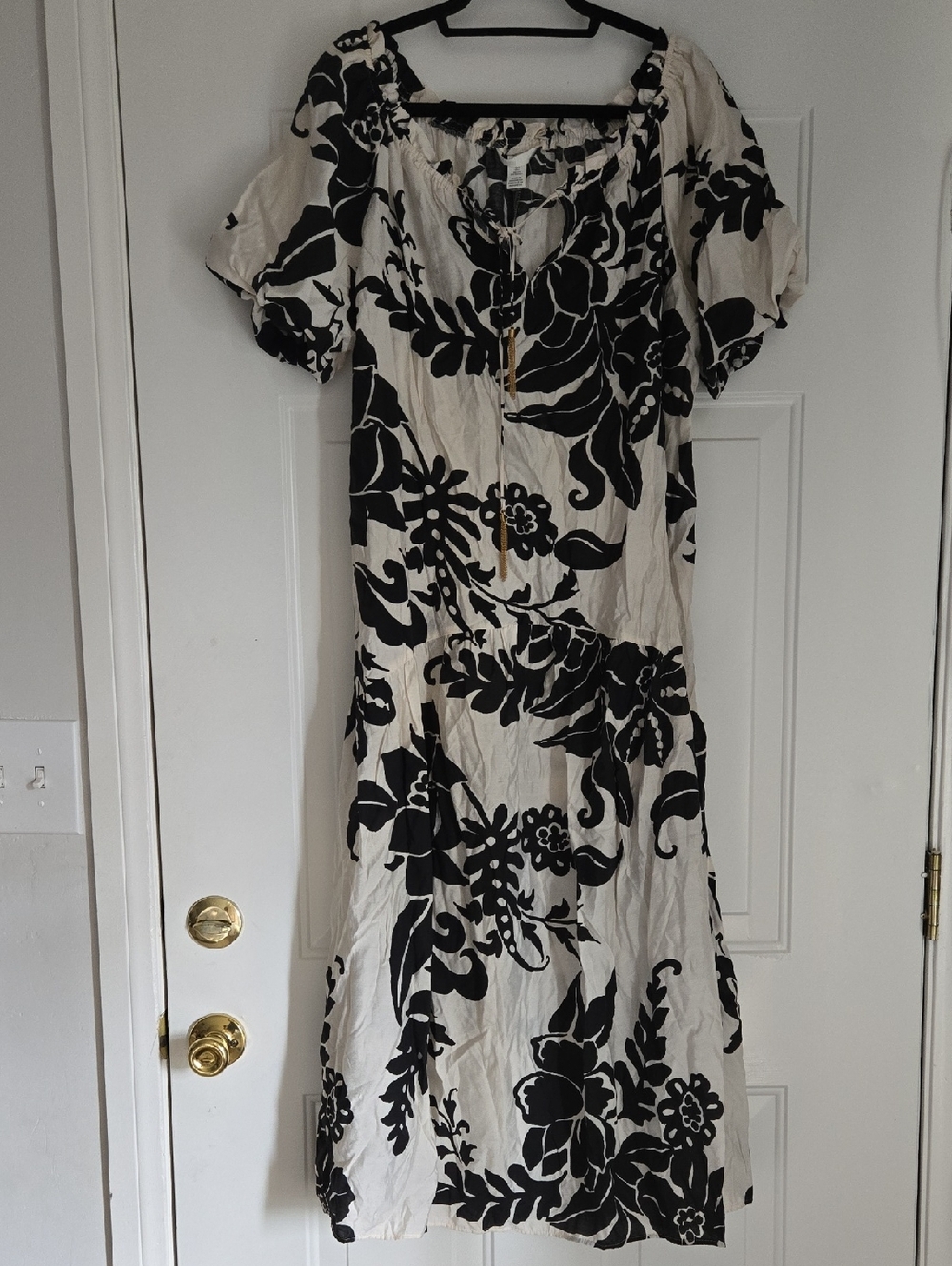 H&M Black & White Floral Midi Dress - Women's Summer Dress Size Small